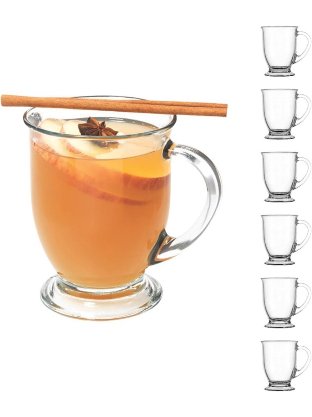 Set of 6 Clear Glass Coffee Mugs, 16 oz - Durable & Stylish Drinkware